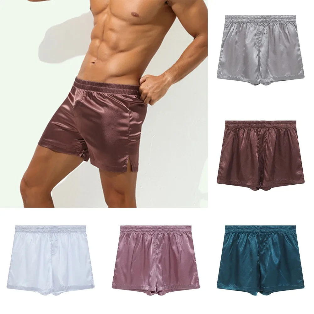 Men\'s Shiny Satin Loose Shorts Beach Bottom Pajamas Shorts Underwear Nightwear Casual Man Panties Homewear Underpants