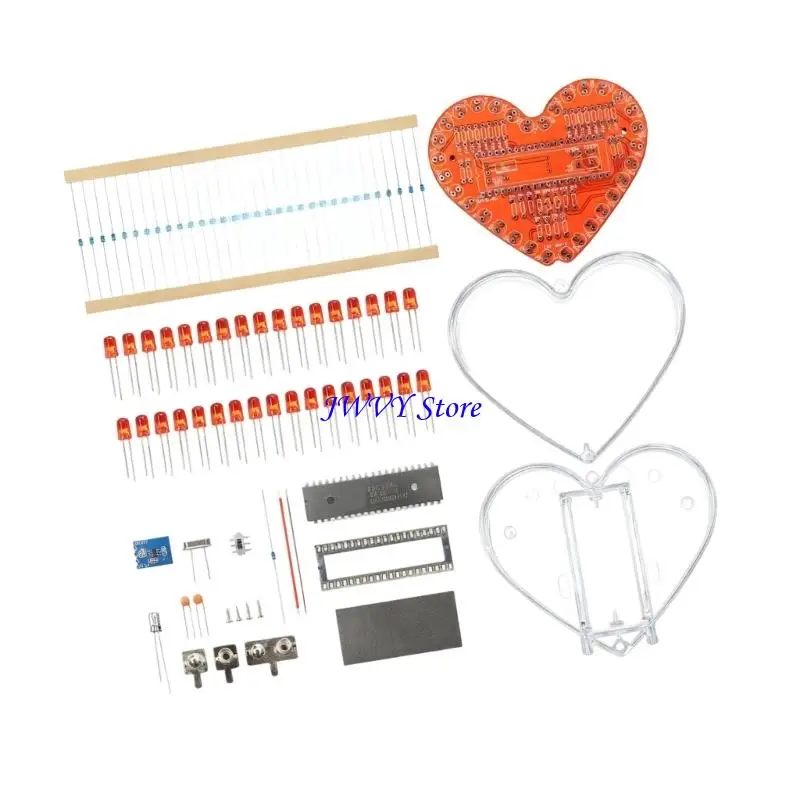 573A Electronics For Welding Practice Heart Shaped PCB Board With Multicolor LED Light Effects And Microcontroller Chip For DIY