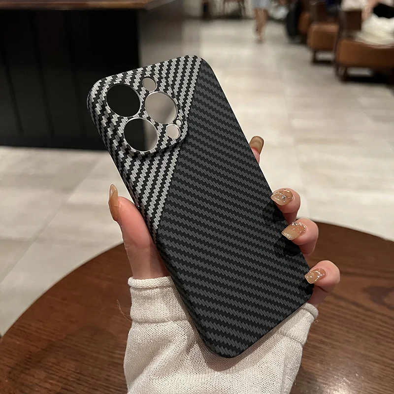 carbon fibre phone case for iphone 17 16 15 14 13 12 11 pro max hard back cover for iphone x xs max Ultra thin camera protection - náhled 6