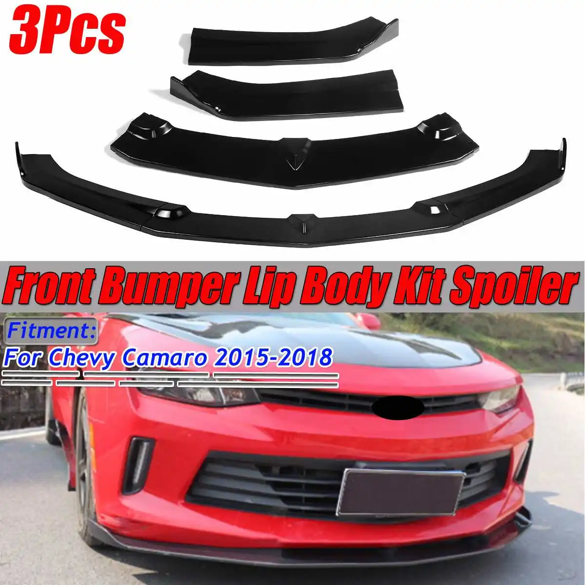 

Black/Carbon Fiber Look Car Front Bumper Splitter Lip Body Kit Spoiler Deflector Lips Guard For Chevy Camaro 2015 2016 2017 2018