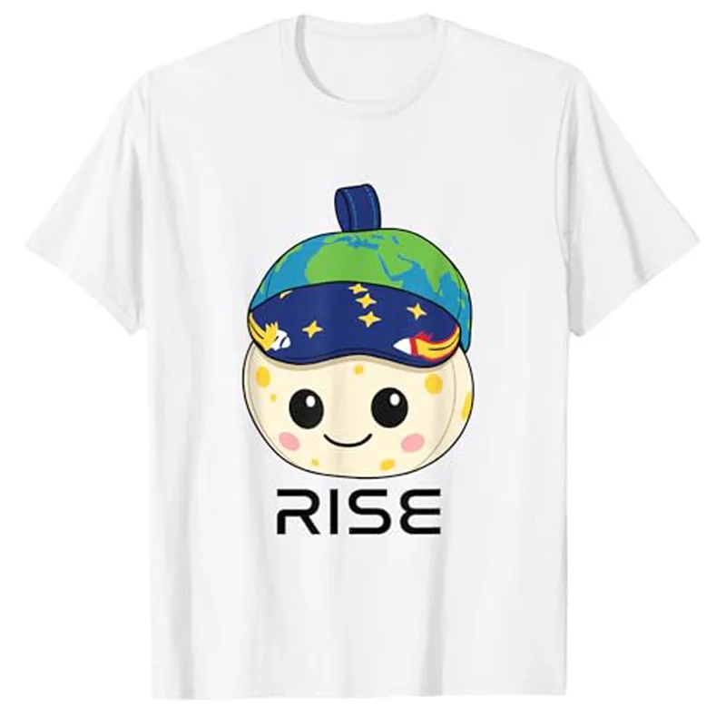 Rise Plush, Cute Space Tee, Moon Fan Gift T-Shirt Y2k Boys Fashion Exploration Cute Whimsical Art Graphic Clothes Personalized