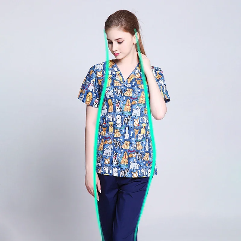 Uniformes de travail hospitaliers avec impression, vêtements de propor, chemisier médical à col en V, clinique dentaire, infirmière médicale, manches courtes