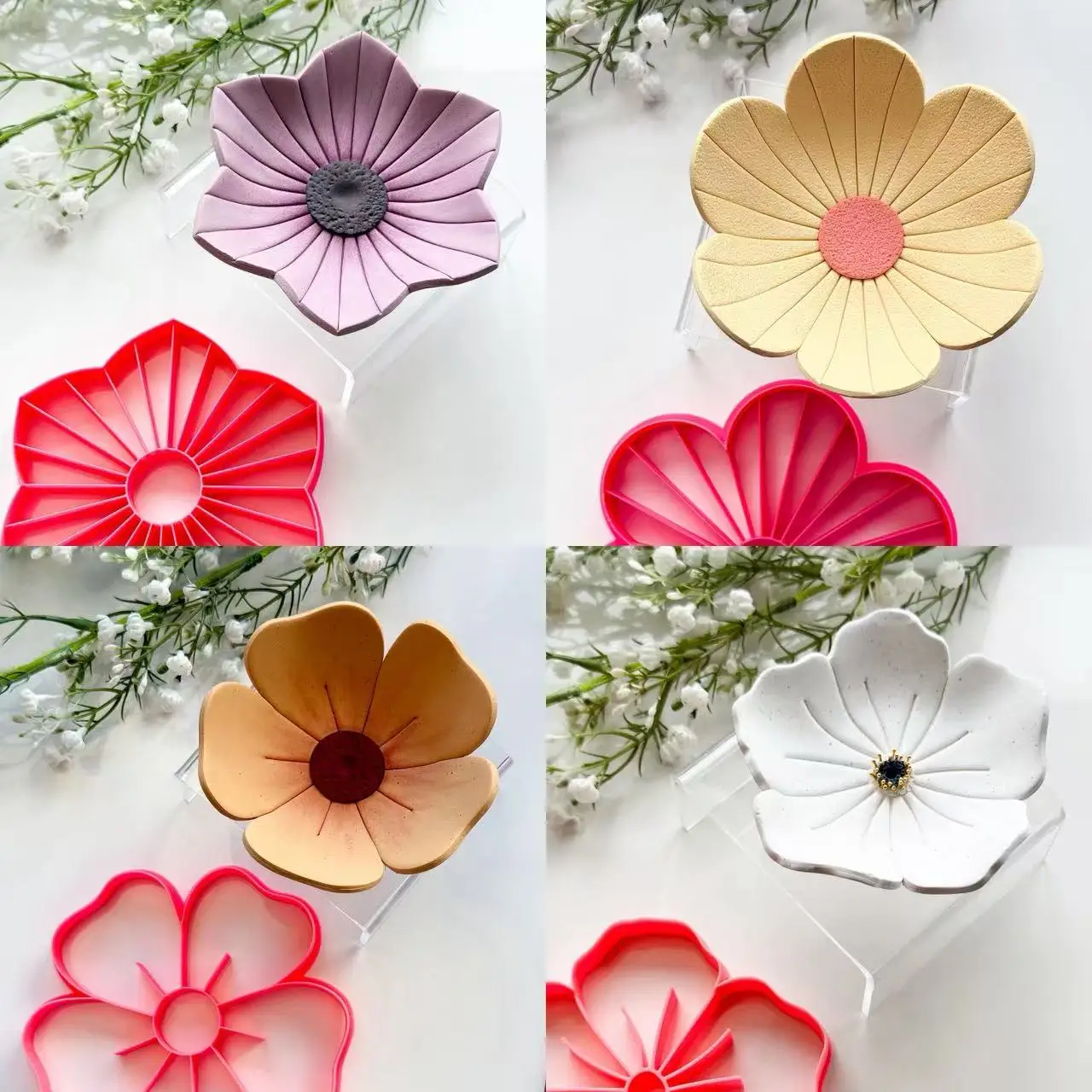 Daisy Polymer Clay Trinket Dish Cutter Shell Palm Leaf Flower Shape Clay Coaster Mould DIY Plate Tray Mold Handmade Clay Tools