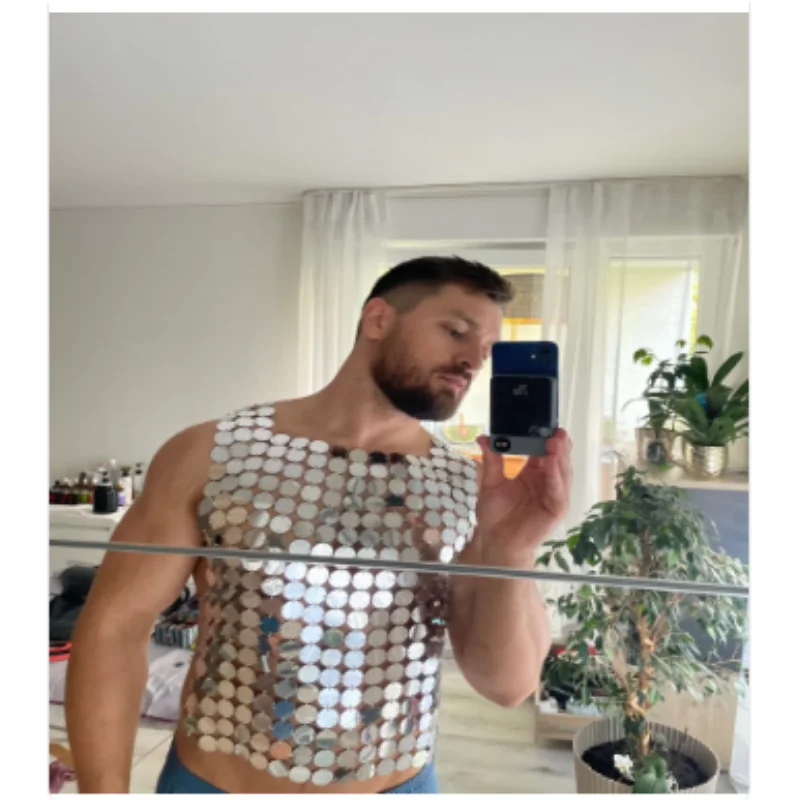 Unisex Metall-Ketten-Top Gold Silber Durchsichtiges Rückenfreies Crop-Top Rave Club Party Körperschmuck Einheitsgröße – Detail 1