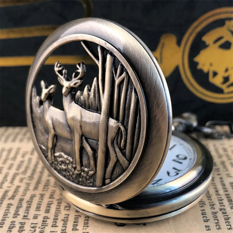 ساعة جيب كوارتز عتيقة ، سلسلة غزلان الغابات العميقة ، إكسسوارات ملابس الرجال والنساء ، ساعة حائط غير رسمية ، هدية الموضة