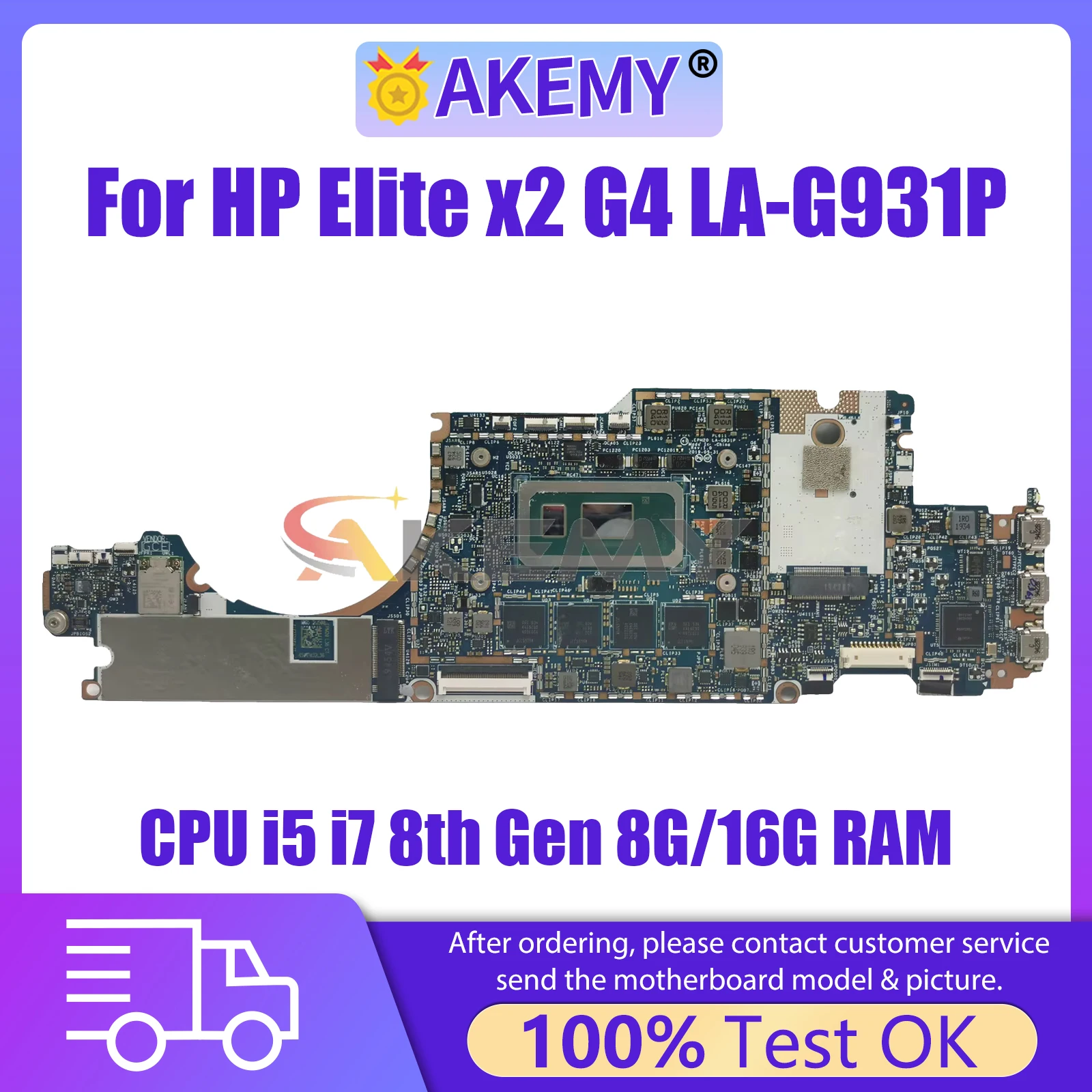 AKEMY LA-G931P Mainboard For HP Elite x2 G4 EPM20 L67389-601 L67395-601 Laptop Motherboard with CPU i5 i7 8th Gen 8G/16G RAM