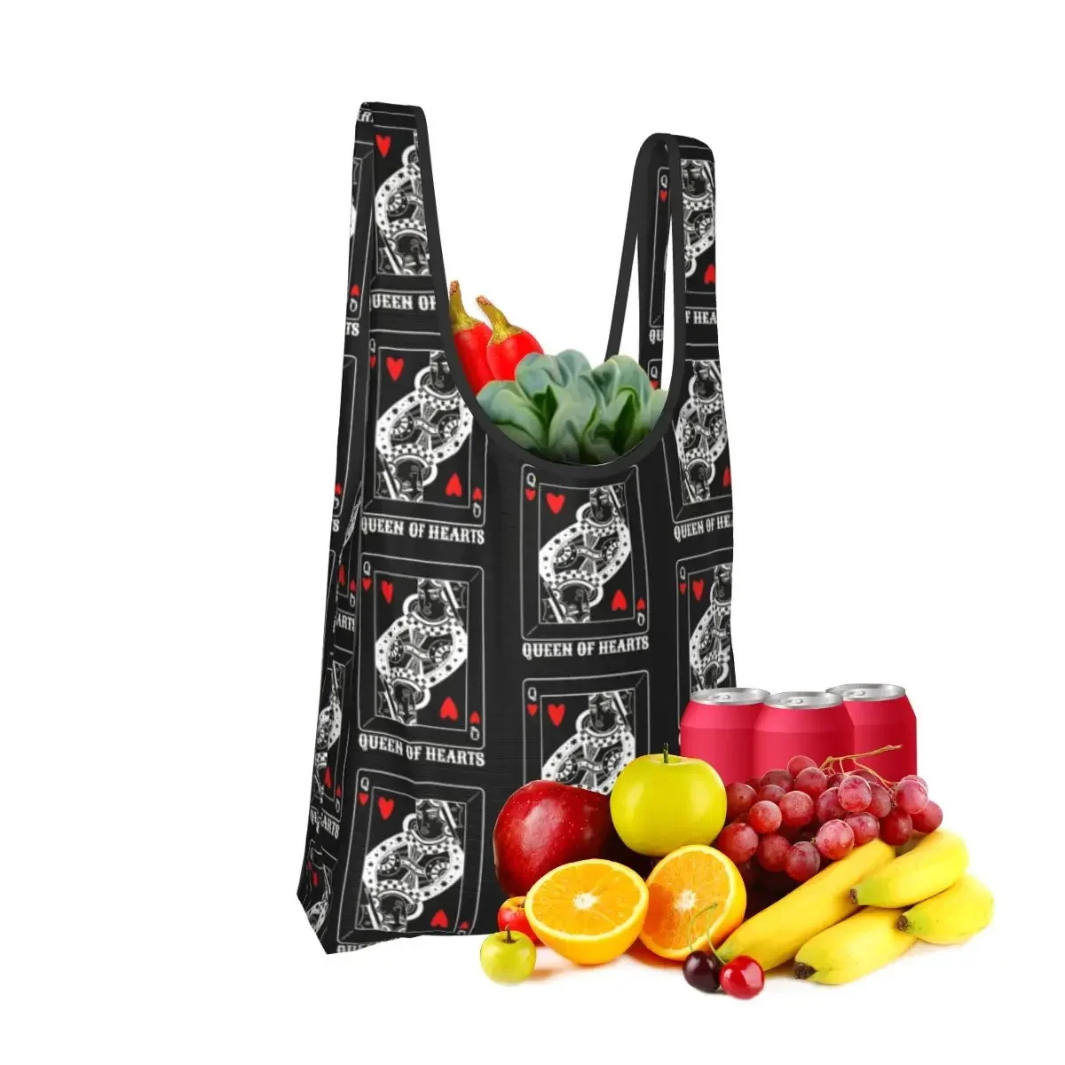 Queen Of Hearts Halloween Design Idea Card Lover Fun Lazy Halloween Portable Tote Shopping Bags Grocery Handbag Shoulder Bag