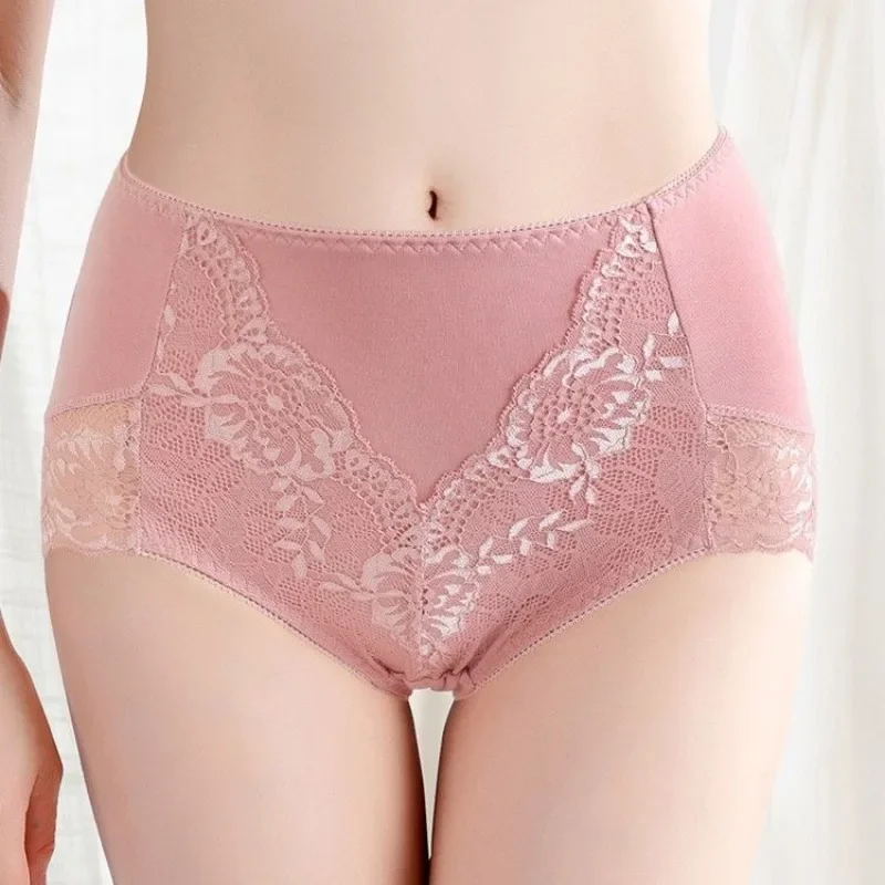 

Women Underwear Cotton Middle Waist Lace Panties Ladies Seamless Breathable Triangle Pants Buttocks Lifting Solid Color Briefs