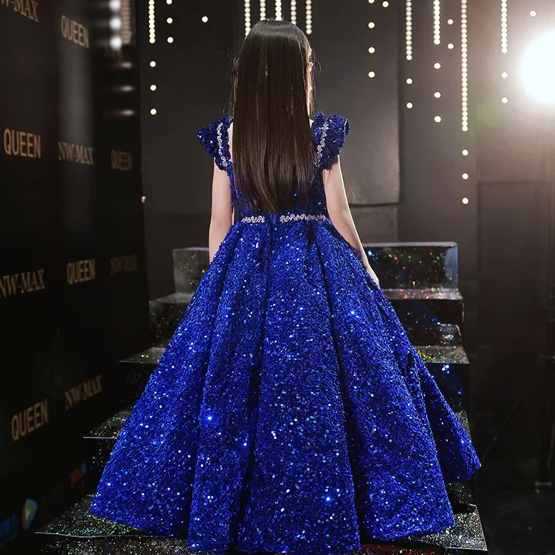 Robe à paillettes pour petites filles, robe de soirée formelle, robe de banquet, robes de jeu de beauté pour filles, perles pour enfants, robe gonflée de cocktail