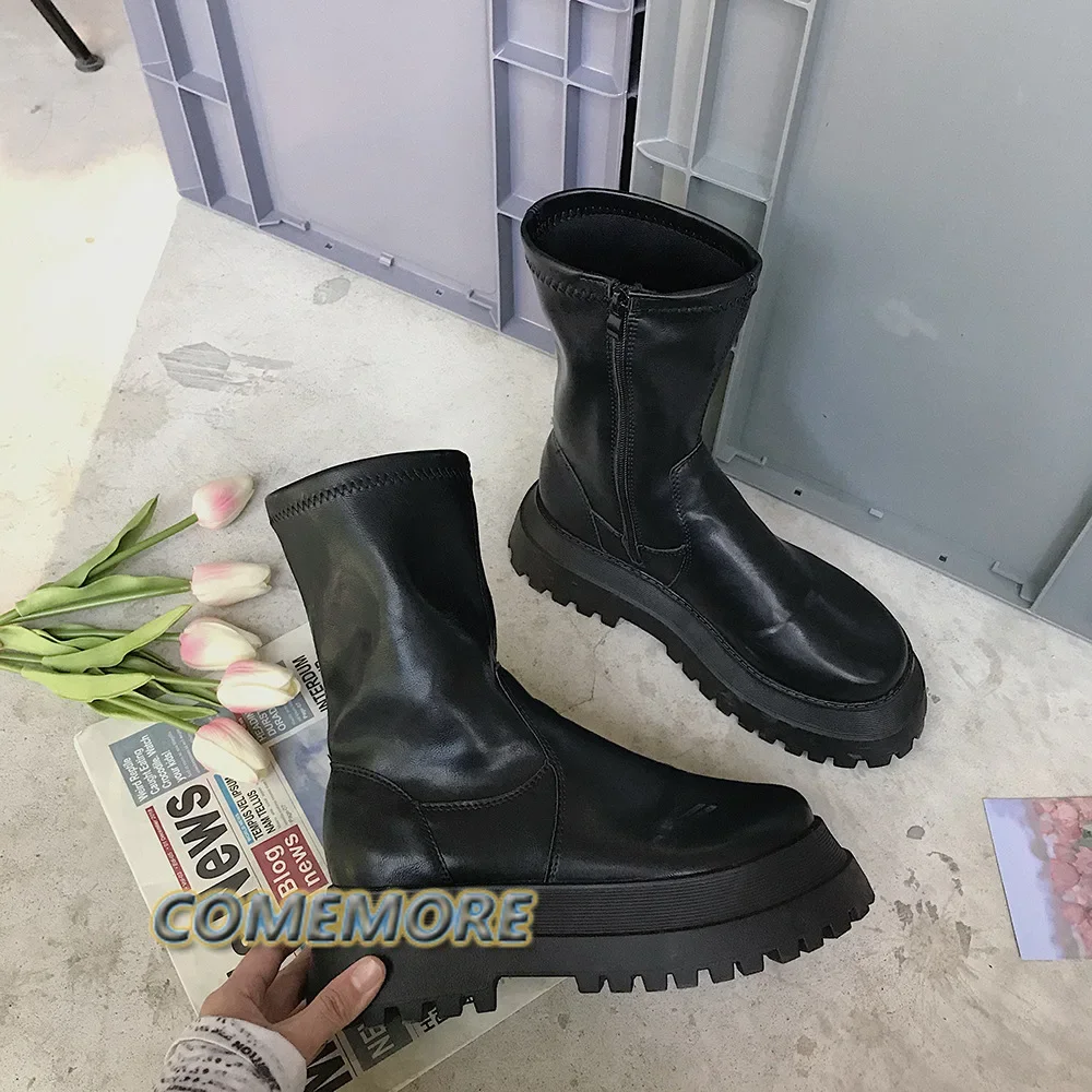 Ladies Short Boots Women‘s 2024 New Thick Bottom Fashion British Style Fashion Casual Knight Motorcycle Boots Autumn Winter PU