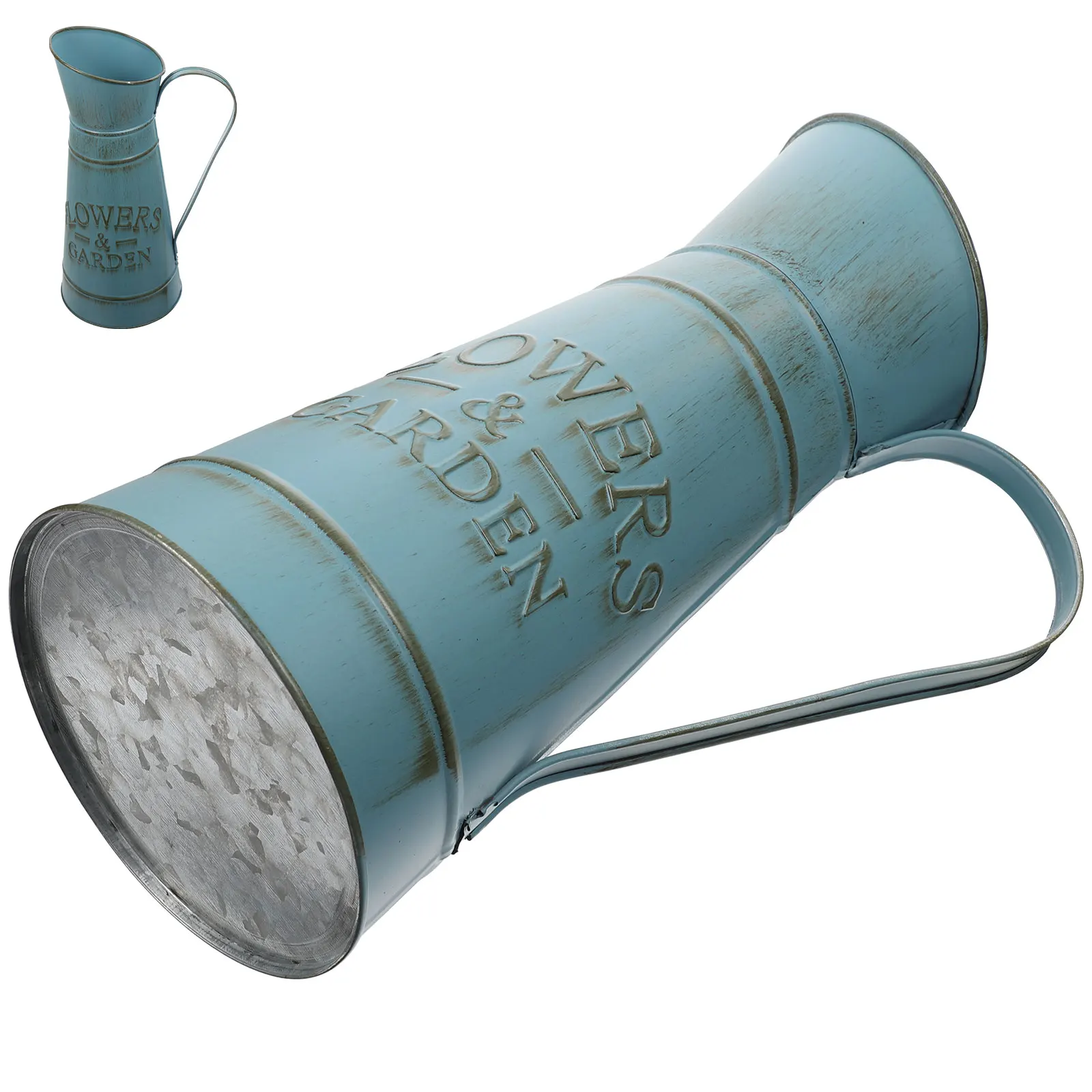 

1pc Retro Iron Kettle Blue Big Size Flower Arrangement Vase Home Ornament Dried Flowers Suitable Balcony Office Decor