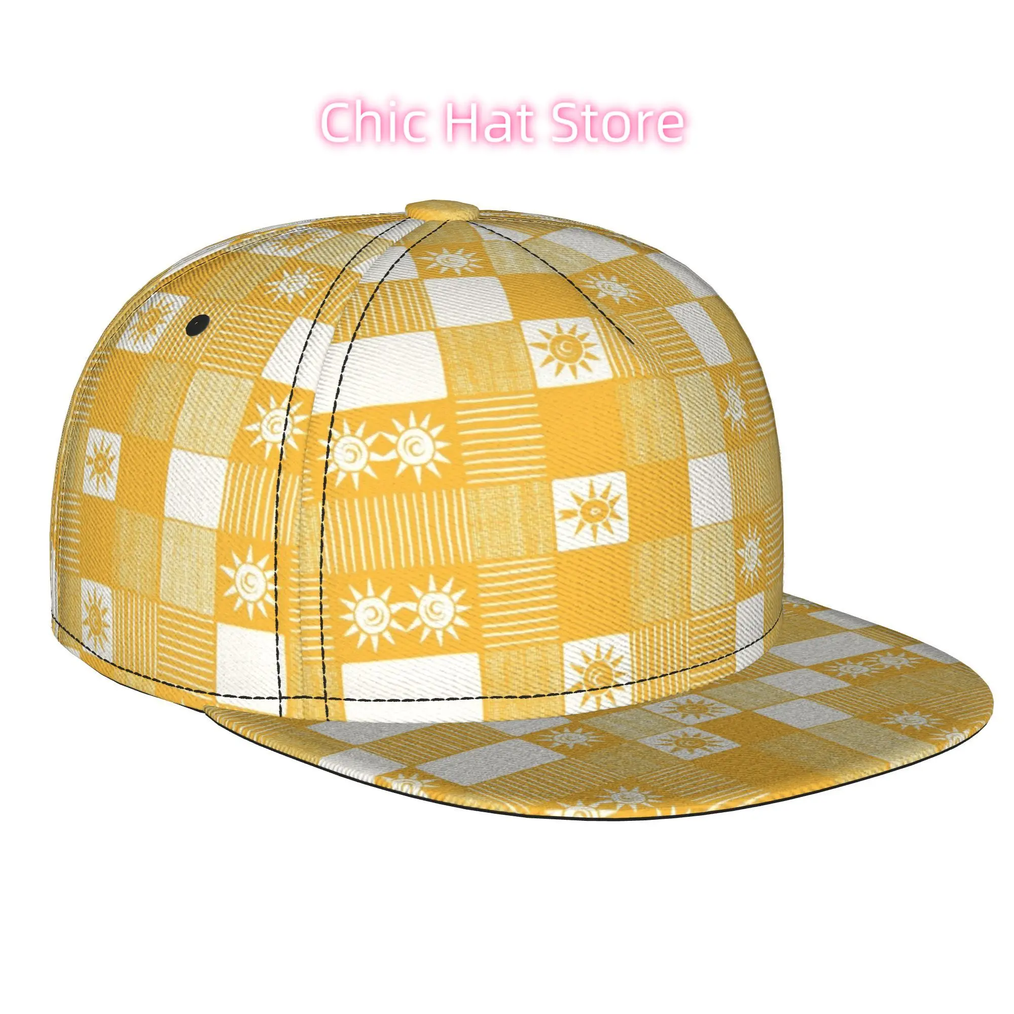 1pc Retro Sun And Stripe Checker Fully Printed Hip-Hop Caps, Baseball Caps, Stylish Flat-Brimmed Baseball Cap  Trucker Cap