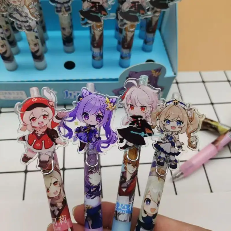 6Pcs/Lot Klee Keqing Kazuha Barbara Diona Venti Cute Cartoon Acrylic Charm Press Gel Pens Kawaii Anime School Supplies