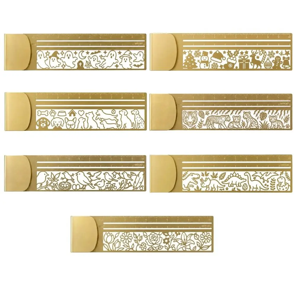 Brass Bookmark Ruler Cute Patterns Hollow Drawing Template Ruler Multi-functional Journal Decorative Ruler Journal Scrapbook