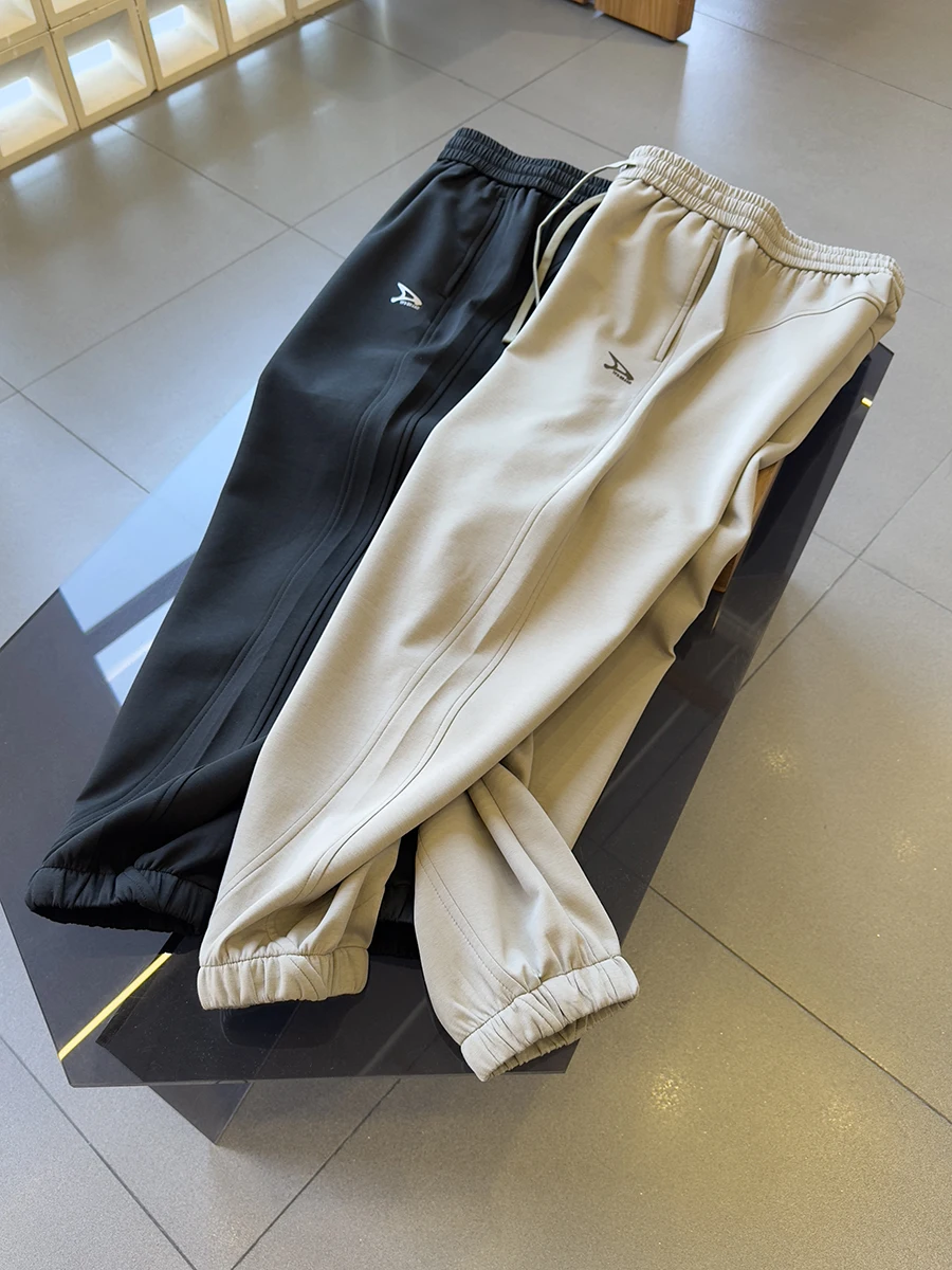 New Silky Q Elastic Fabric Men's Spring Autumn Straight Leggings Casual Sweatpants Loose Waist High Elastici Long Pants