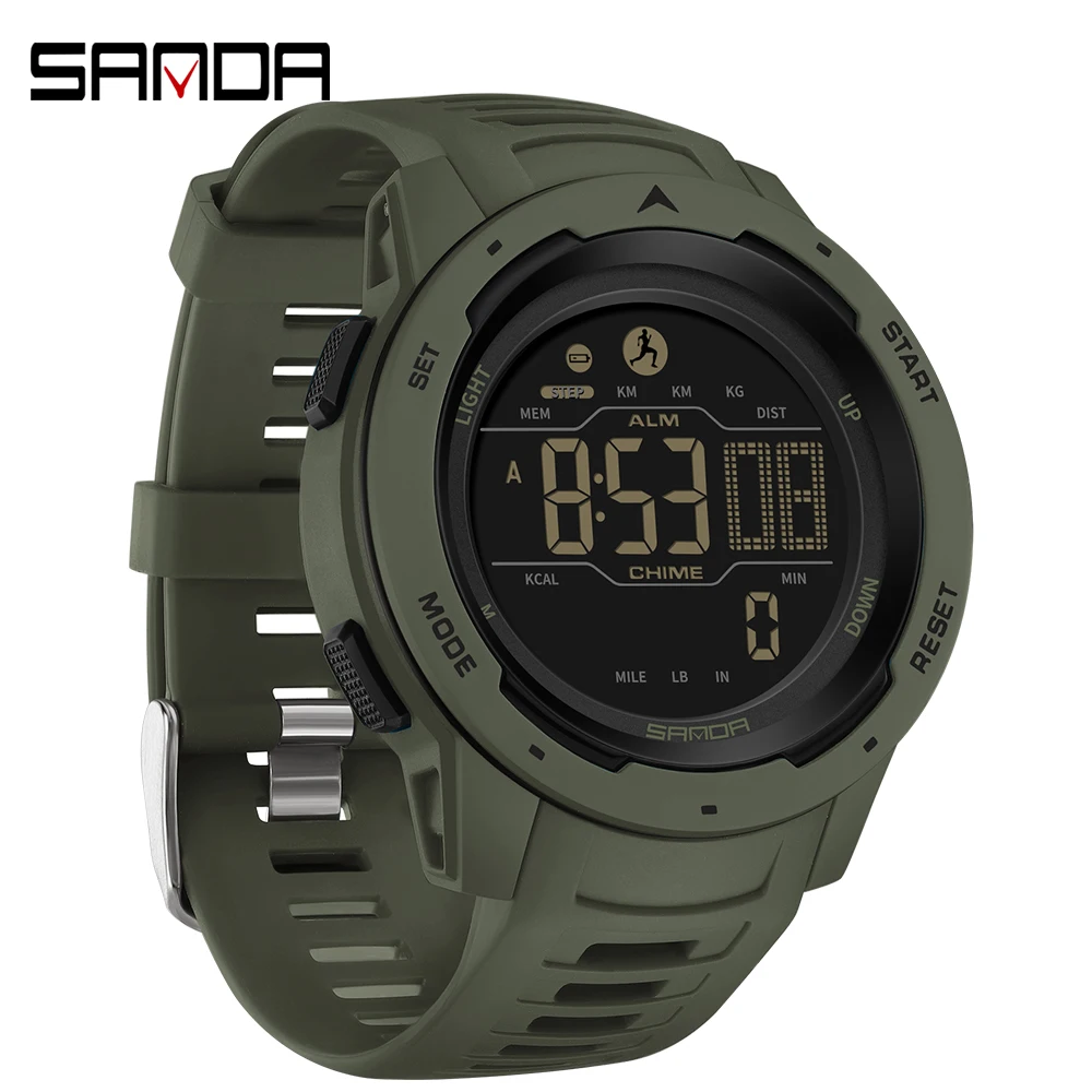 SANDA Watch Calorie Pedometer Alarm Clock Waterproof Multifunctional Mountaineering Military Wind Shockproof Watches for Men