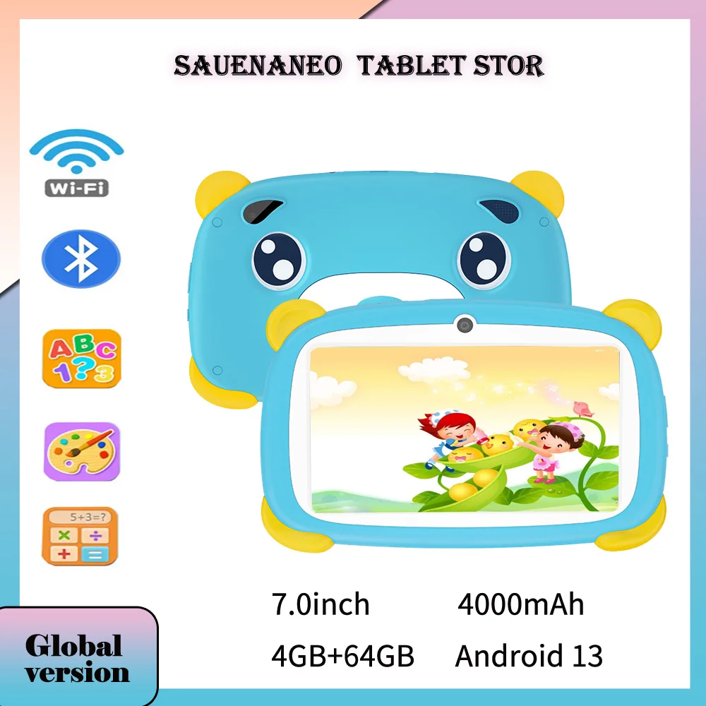 New 7-inch mini Android tablet with 4GB RAM and 64GB ROM, Android 13.0 1024 * 600 Display Screen supporting Google Built-in ga