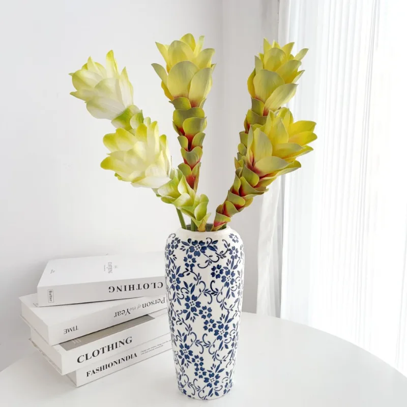 Simulierte Ingwerblume mit Farbverlauf, langer Zweig, künstliche Seidenblume für DIY-Party, Hochzeit, Raumdekoration, Hotel, ländliche Dekoration – Detail 3