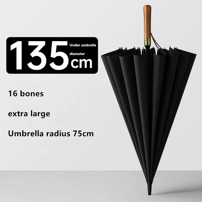 16 Ribs Golf Umbrella Wooden Handle Large Straight Long Handle Windproof Rainproof Umbrella Business Gift Umbrella