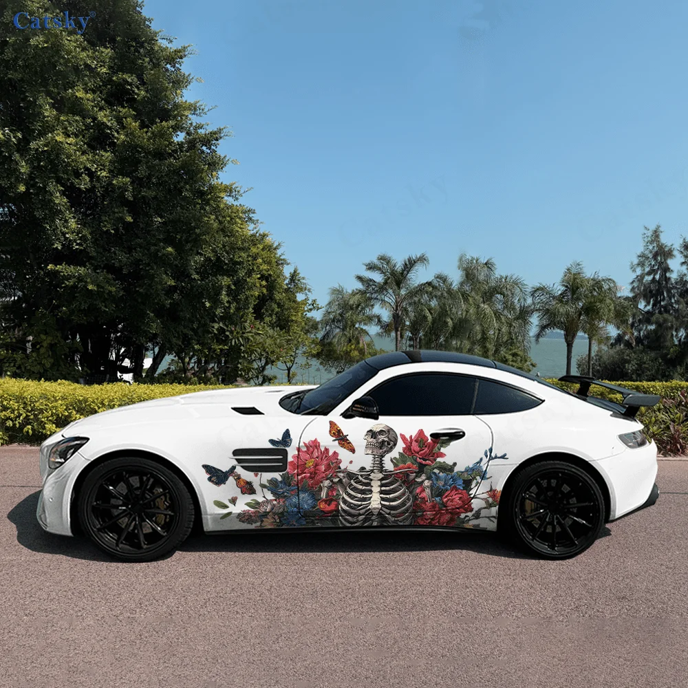 

Готический скелет выращивания цветов, боковая наклейка на автомобиль, декор, ПВХ водонепроницаемая устойчивая к царапинам наклейка, защита автомобиля, автоаксессуары в подарок