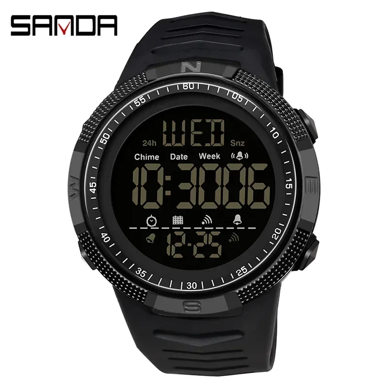 Sanda 6014 Outdoor Sports Men Fashion Rubber Strap Waterproof Electronic Movement Big Digital Dial Alarm Mode Wrist Watches