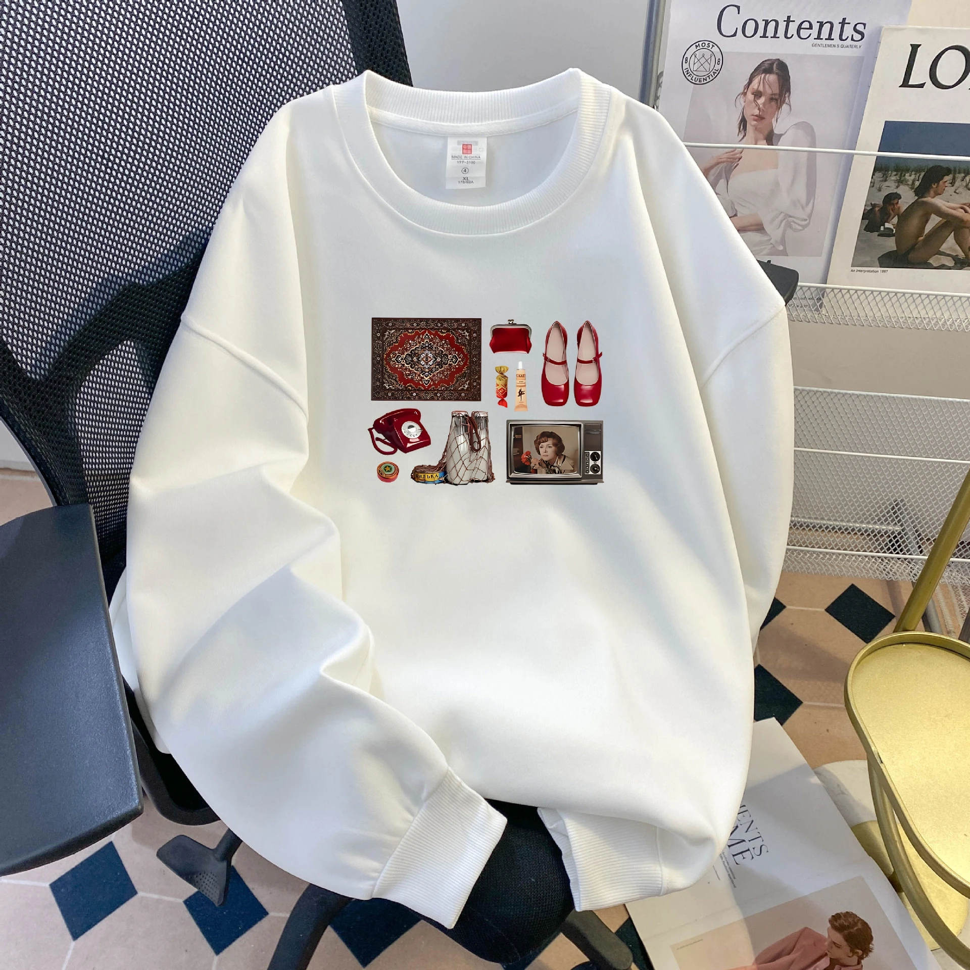 Faionable Casual Loose Bedrucktes rundes Ne Long Sve Sweatshirt Top Damen Bequemes, atmungsaktives Streetwear-Sle