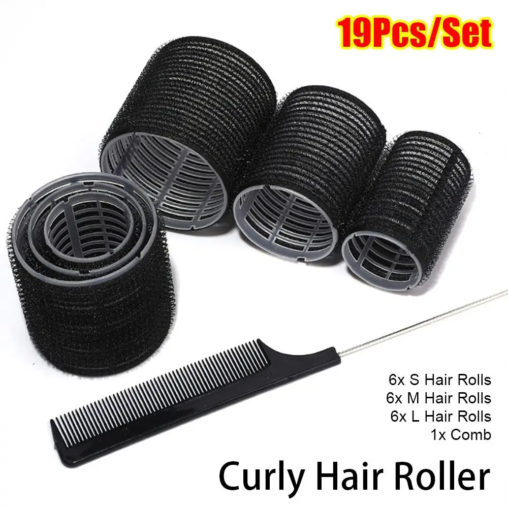 19Pcs/Set Self-Grip Hair Bangs Hair Rollers No Heat Heatless Self-adhesive Hook Hair Curlers Plastic 3 Sizes Curly Hair Stick