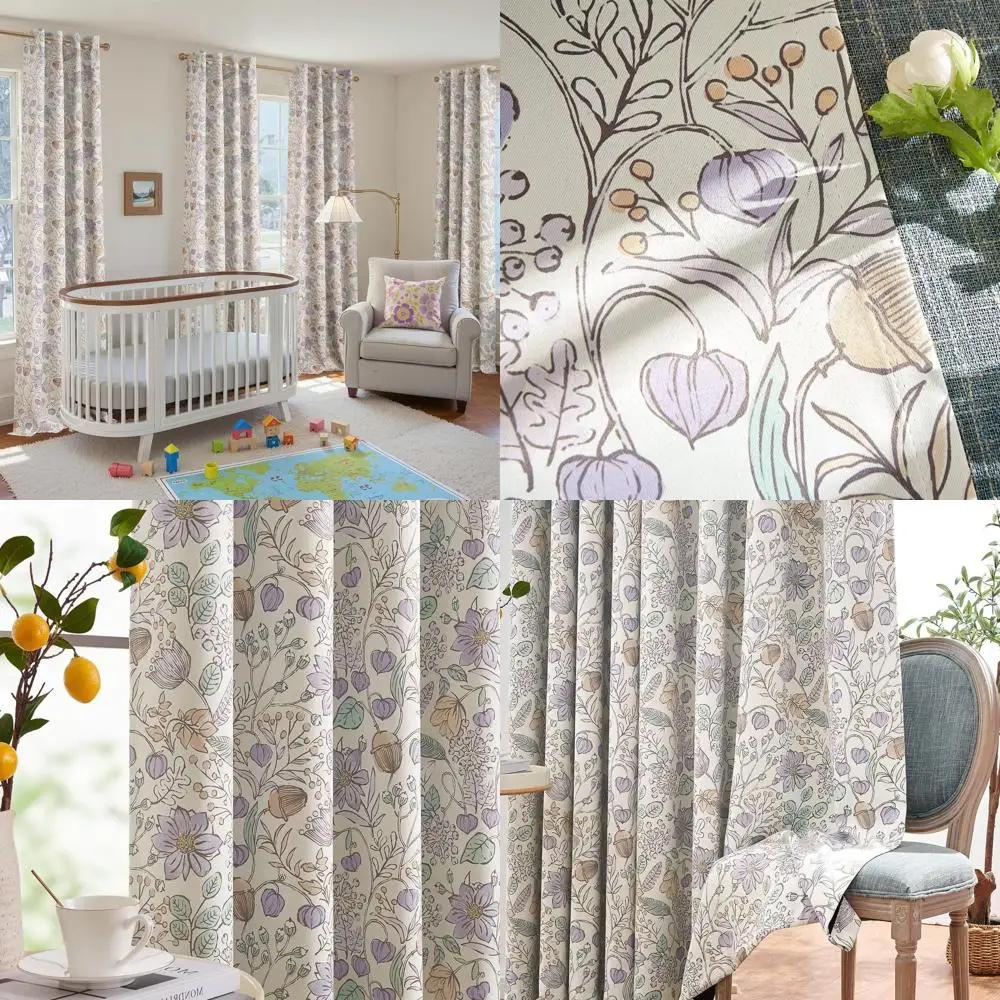 

Purple Floral 95% Blackout Curtains, 96 Farmhouse Style, Set of 2 Panels for Girls' Room & Living Spaces