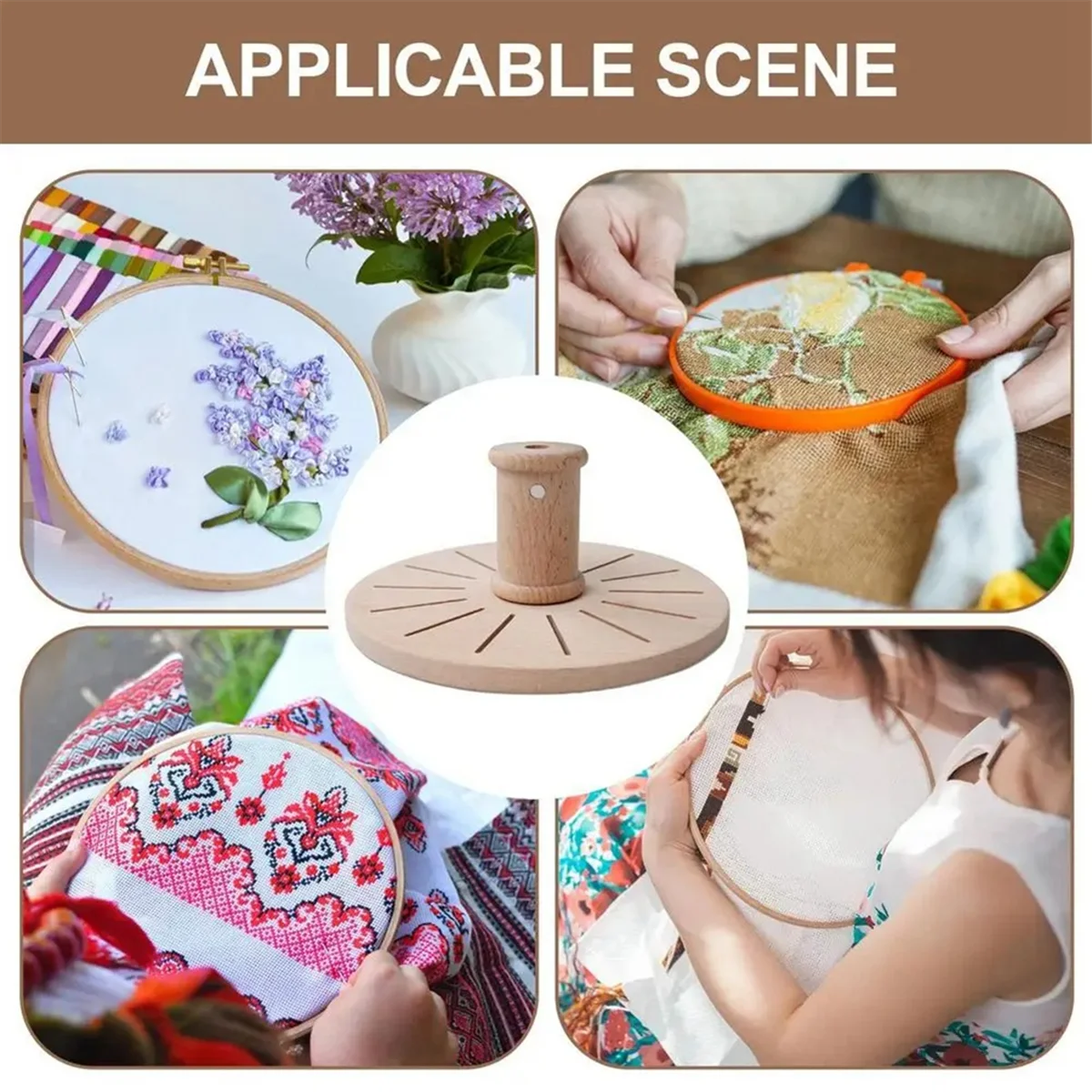 Bobbin Rack for Embroidery Round Wooden Floss Bobbin Holder Beech Storage Organizer for Embroidery Hair-Braiding Sewing