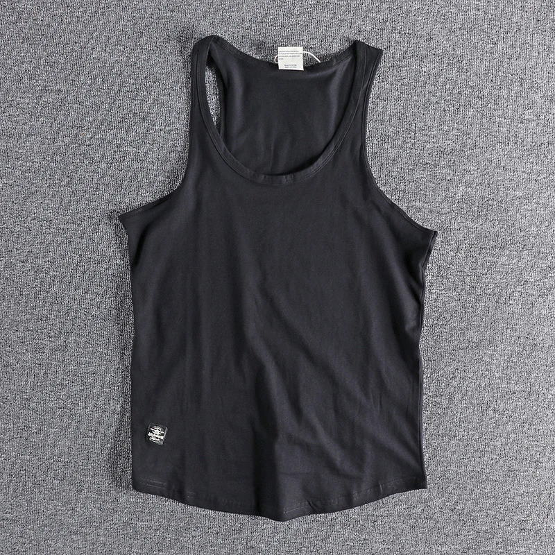 451# Summer New American Retro Sleeveless O-neck Solid T-shirt Men\'s Fashion 100% Cotton Washed Old Casual Sports Vest Tops