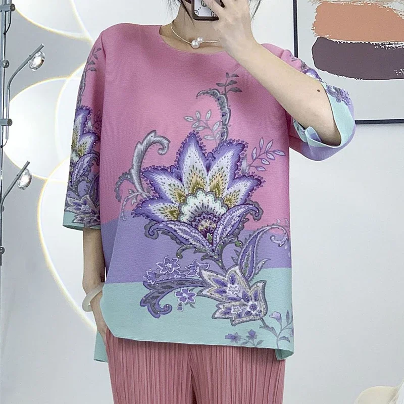 

Wrinkle 2025 летняя новая модная свободная женская футболка с круглым вырезом и принтом, женские стильные топы Ropa De Mujer