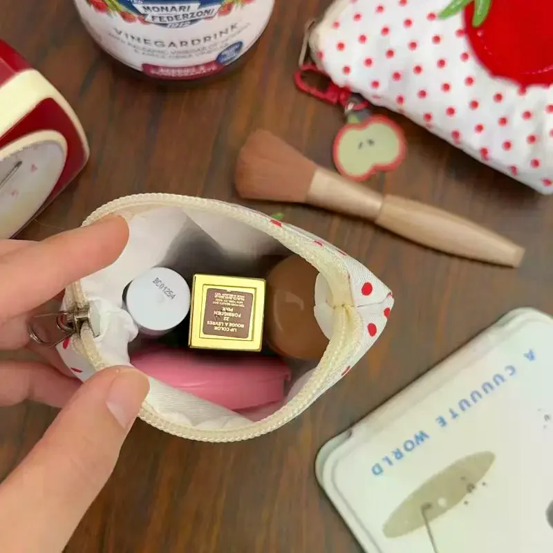 토마토 스타일 동전 지갑 빨간색 물방울 무늬 미니 머니 월렛 귀여운 한국 스타일 립스틱 이어폰 수납 지갑 가방