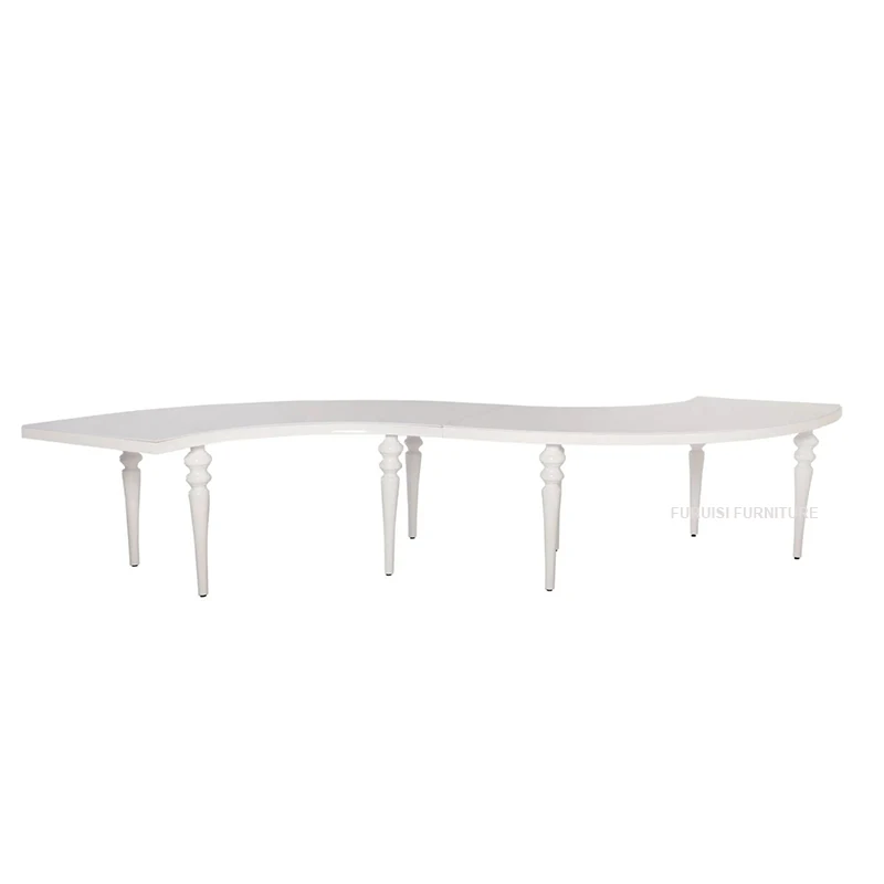 

* S Shape Serpentine Stainless Steel Wedding Table With Wooden Top Hotel Banquet White Dining Tbale