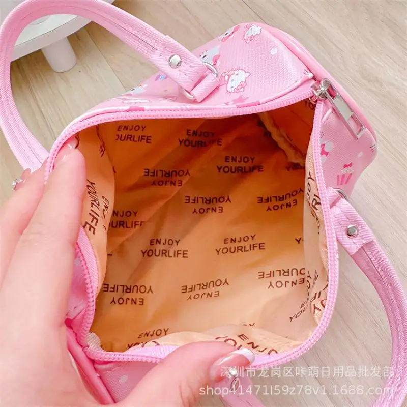 Sanrio Girls Cosmetic Bag Storage Bag Shoulder Bag Crossbody Bag Cylindrical Bag Waterproof Portable Handbag Hello Kitty Cute