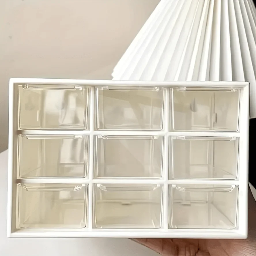 

9-Drawer Desktop Organizer - Dustproof, Stackable, Space-Saving Storage for Stationery, Jewelry, Cosmetics & Small Tools