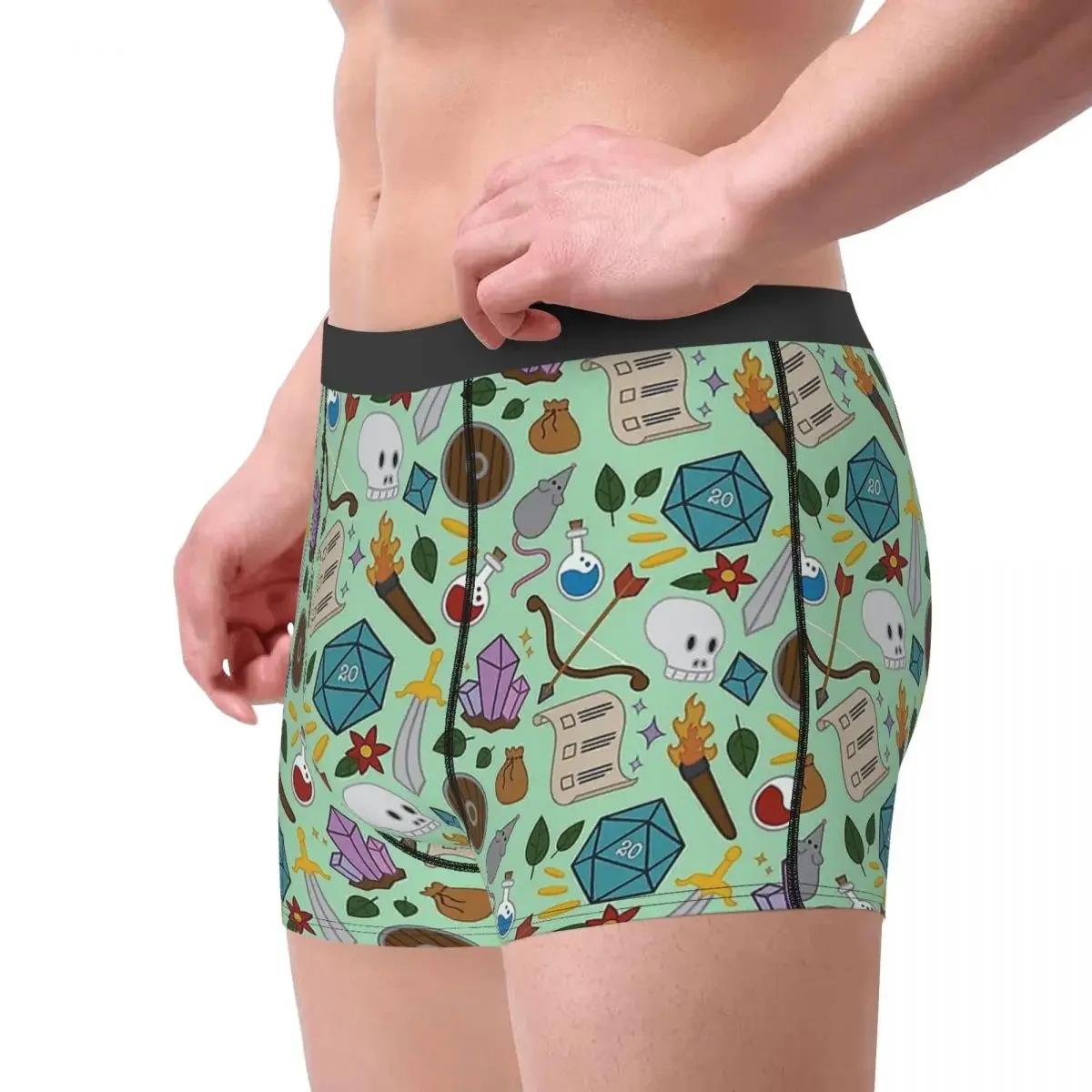 Skeleton Skull Bone DND Game Trinkets Pattern Underpants Homme Panties Men's Underwear Comfortable Shorts Boxer Briefs