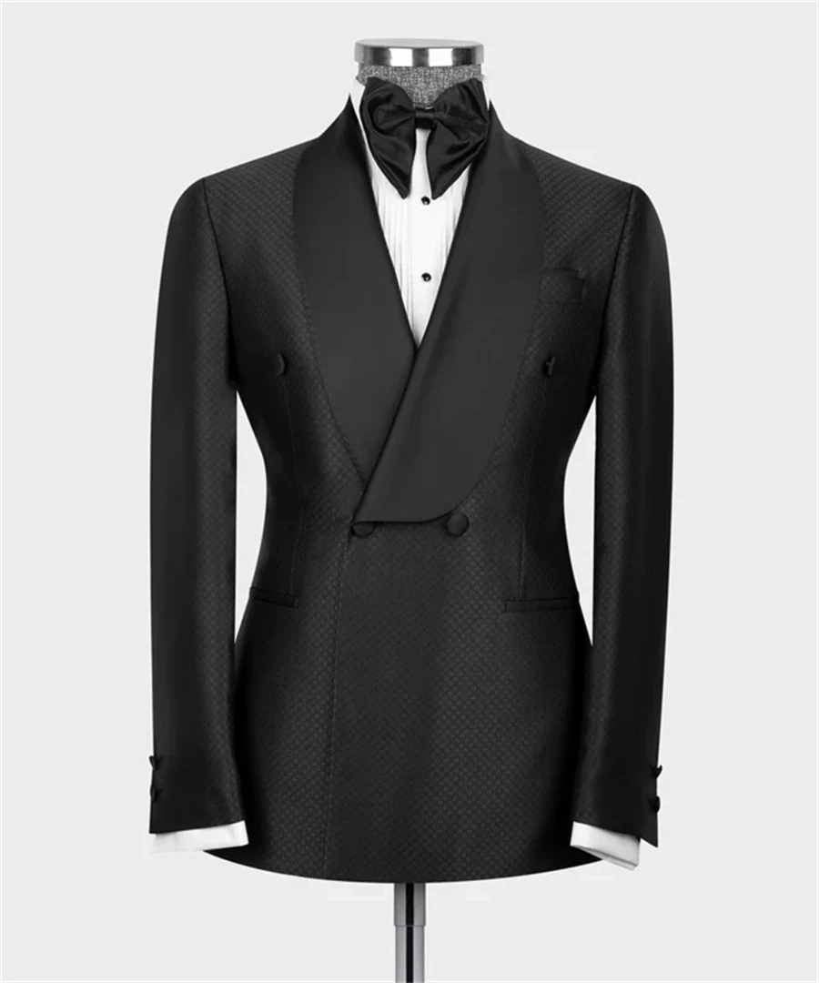 Esmoquin Formal de doble botonadura para hombre, Blazer de 2 piezas con solapa negra, traje completo para novio y padrino de boda, fiesta de negocios