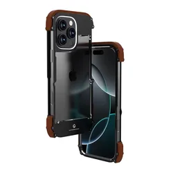Phone Case Aluminum Metal Wood Bumper For iPhone 16 15 14 13 12 Pro Max Dropproof Cover Non-Slip Dropproof Frame Rugged Shell