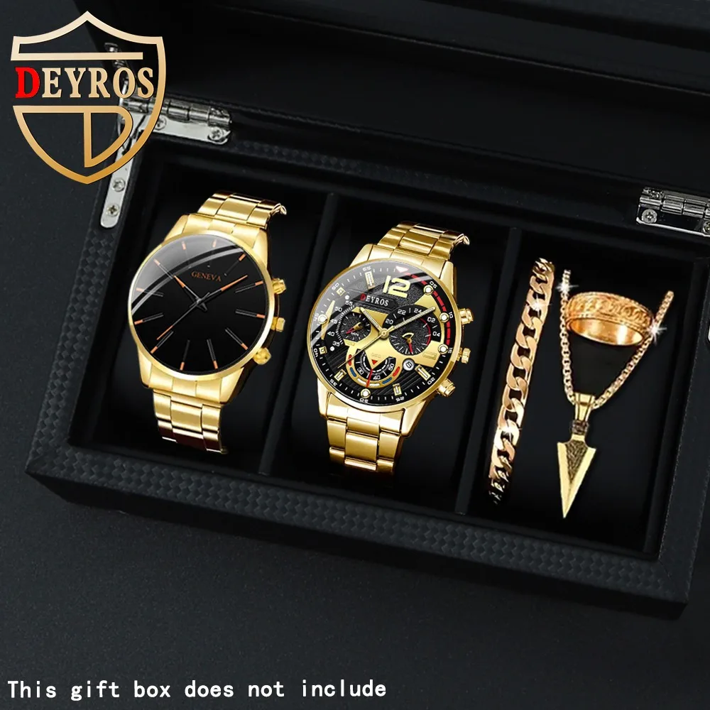 5Pieces/Set,Men's Watch Set, Fashion Classic Quartz Men's Watch, Necklace, Ring, Bracelet Men's Jewelry Set, Ideal Gift for Men.