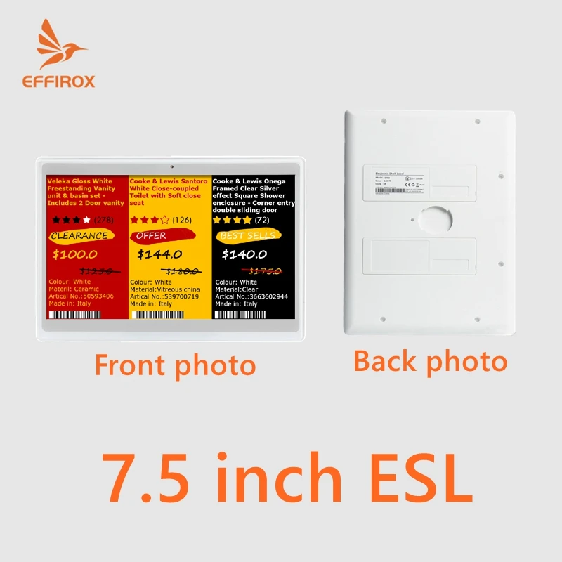 7.5인치 4색 전자 가격표 디지털 가격표 Eink 전자종이 스크린 선반 라벨 ESL 태그