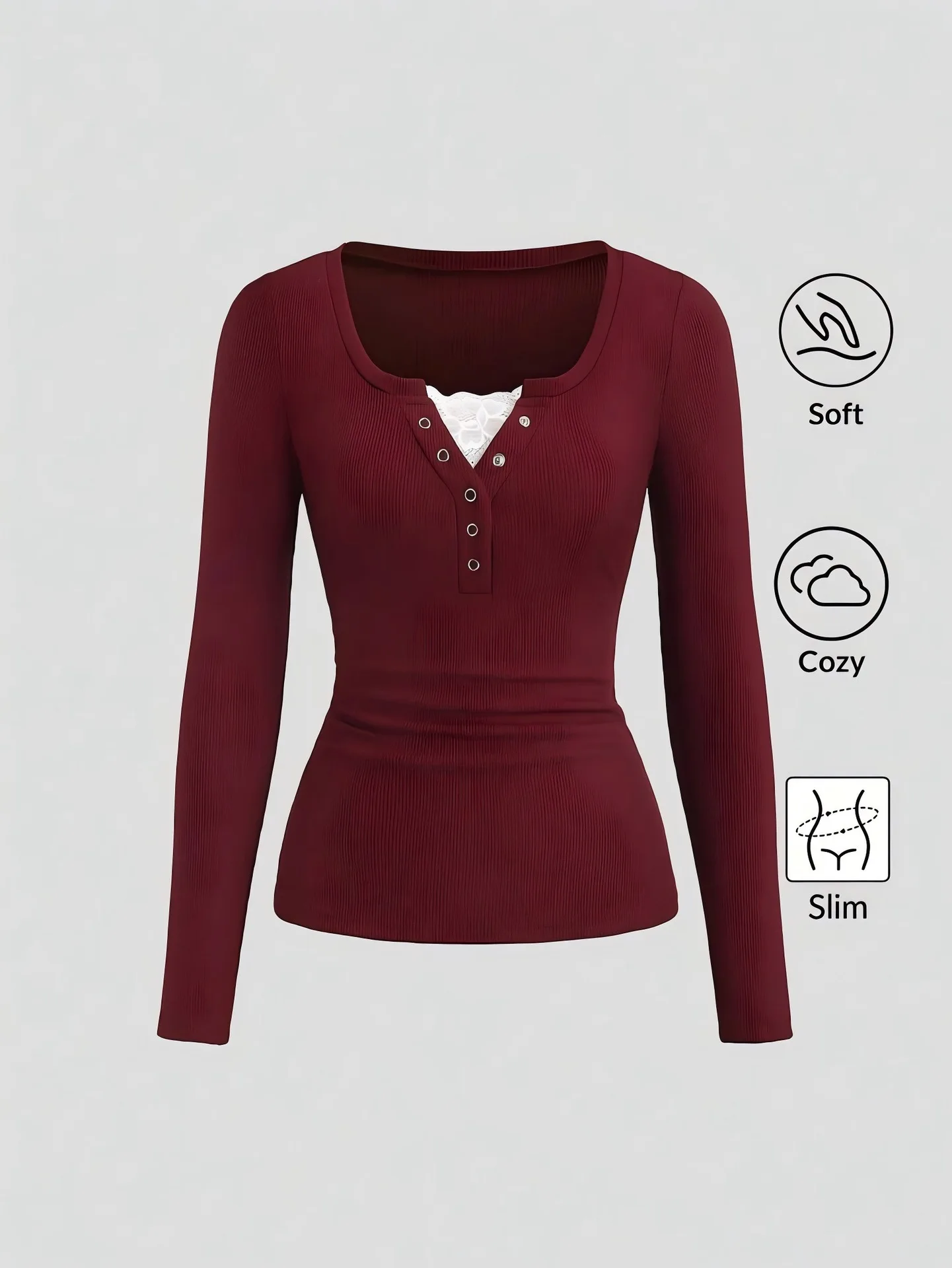 Women American Henley V Neck Button Long Sleeve T Shirt Waist Ruched Slim Y2K Basic Top view 2