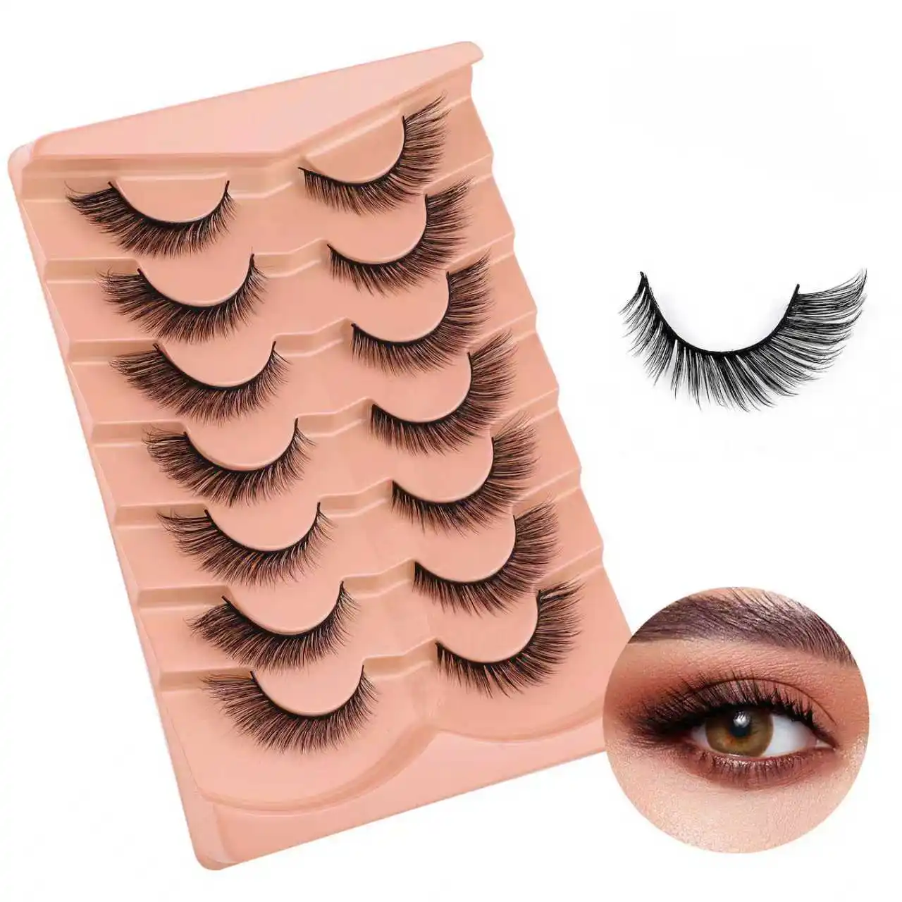 7 Par Sztucznych Rzęs Kocie Oko, Delikatne Sztuczne Rzęsy, Puszyste Rzęsy Kocie Oko, Przedłużane Sztuczne Rzęsy, Naturalny Wygląd, Idealne do Codziennego Noszenia