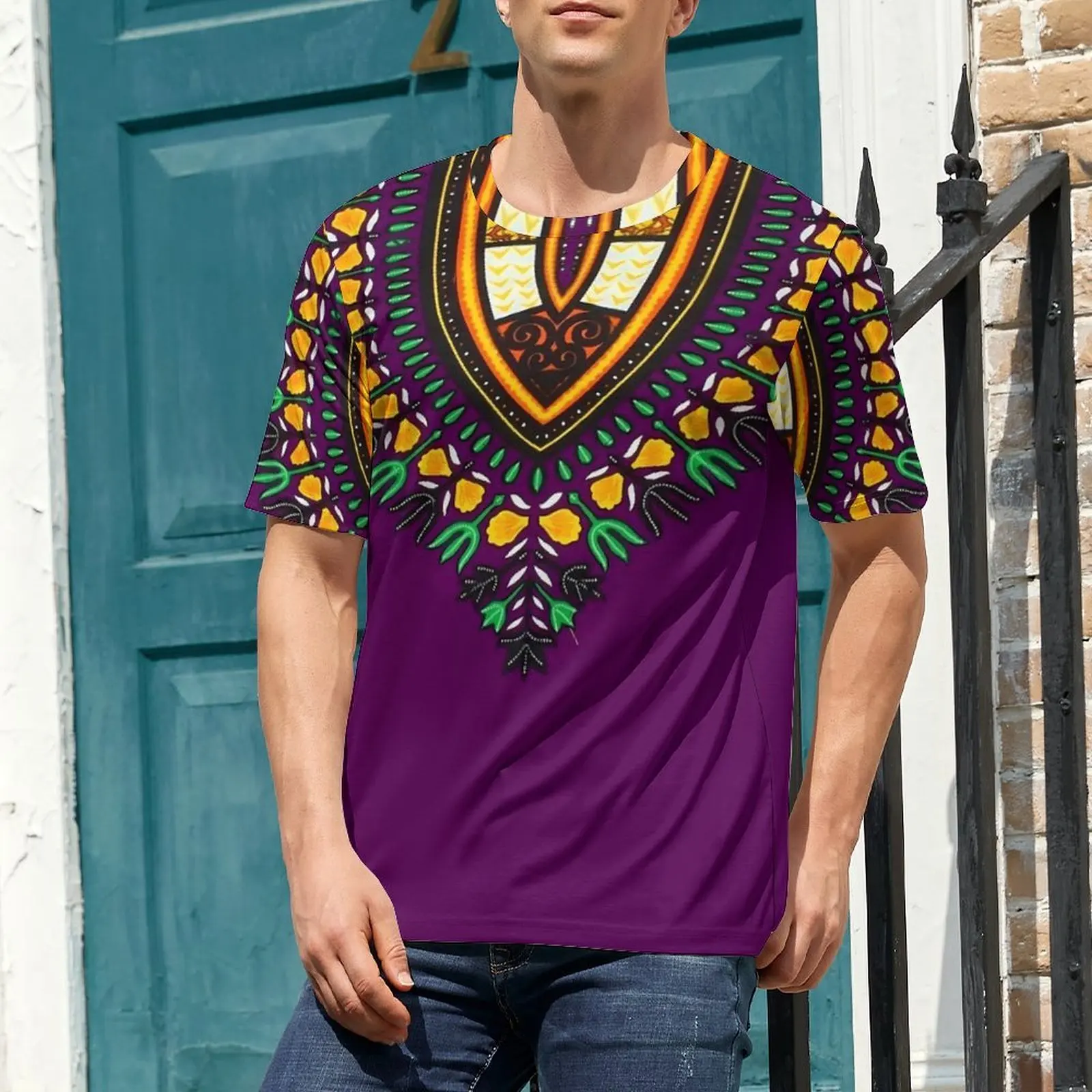 Dashiki Print T-Shirt For Man Vintage African Graphic O Neck T-Shirts Summer Vintage Tops Short Sleeve Basic Plus Size Tees Gift