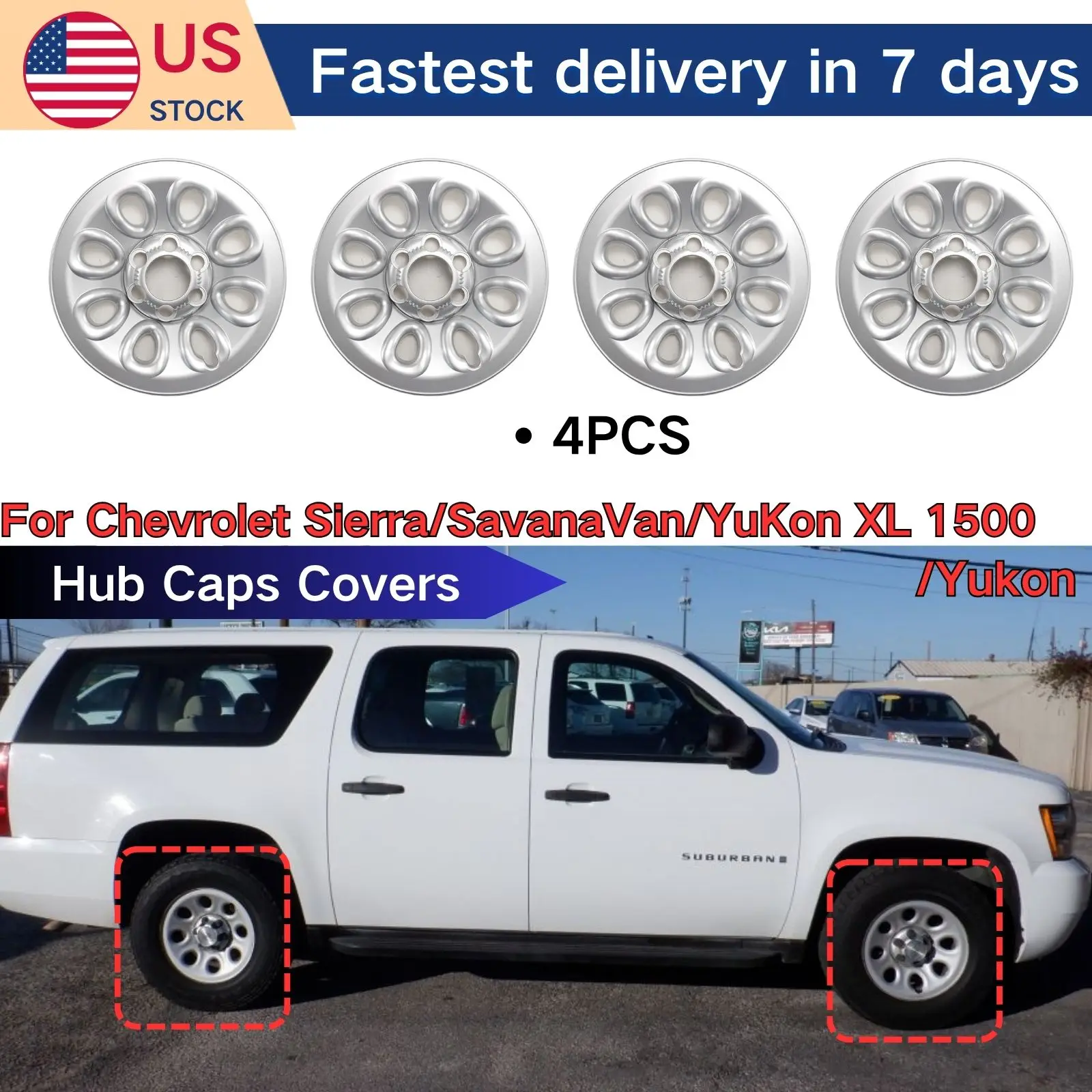 

For Chevrolet Sierra/Savana Van/Yukon/YuKon XL1500 IMP-64X 17" 6 Lug Chrome Wheel Skins Rim Simulators Hub Caps Covers Body Kit