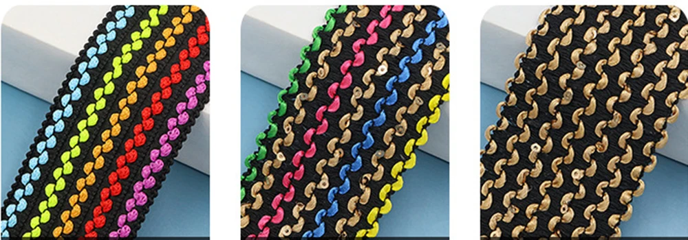 Buntes elastisches Jacquard-Gurtband im Ethno-Stil mit glänzenden Pailletten, gummibänder,Stretchgürtel zum Nähen von Kleidung, Taillenbändern oder als Zierborte,Jacquard Gummiband Elastisch – Detail 2