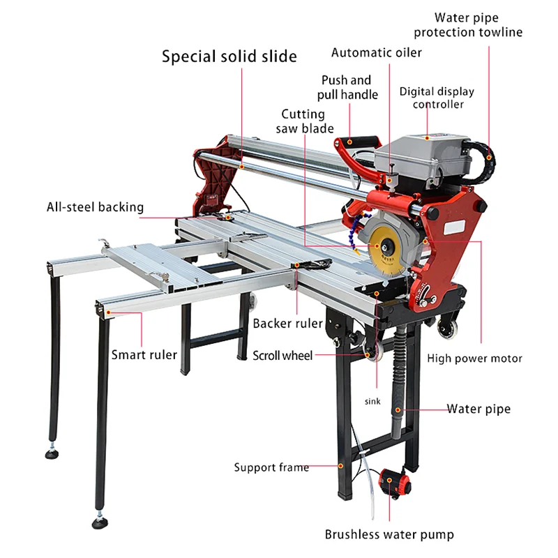 T9 2400W Fully Automatic Tile Cutting Machine Stone Edge Grinding and Grooving Multi-function 45° Chamfering Push Knife