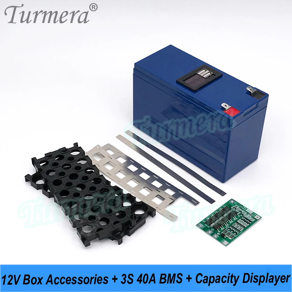 Turmera 배터리 박스 3S 40A BMS 3X7 18650 홀더, DC 12V ~ 5V QC3.0/2.0 2 * USB 디스플레이, 오토바이 납산 교체용