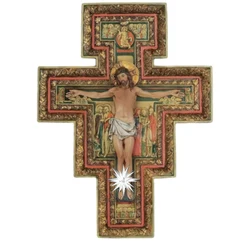 26.5cmH San Damiano Cross Resin Craft Decoration Resin Cross Prayer Sculpture Home Interior Scene Decoration