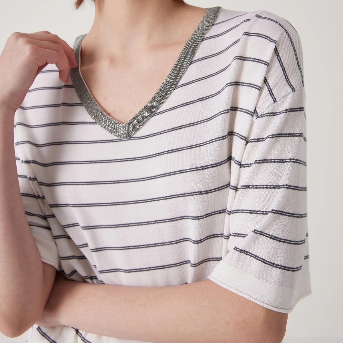 BD3511191 femmes été laine soie hauts à rayures vêtements de luxe confortable respirant chandails t-shirts tricotés