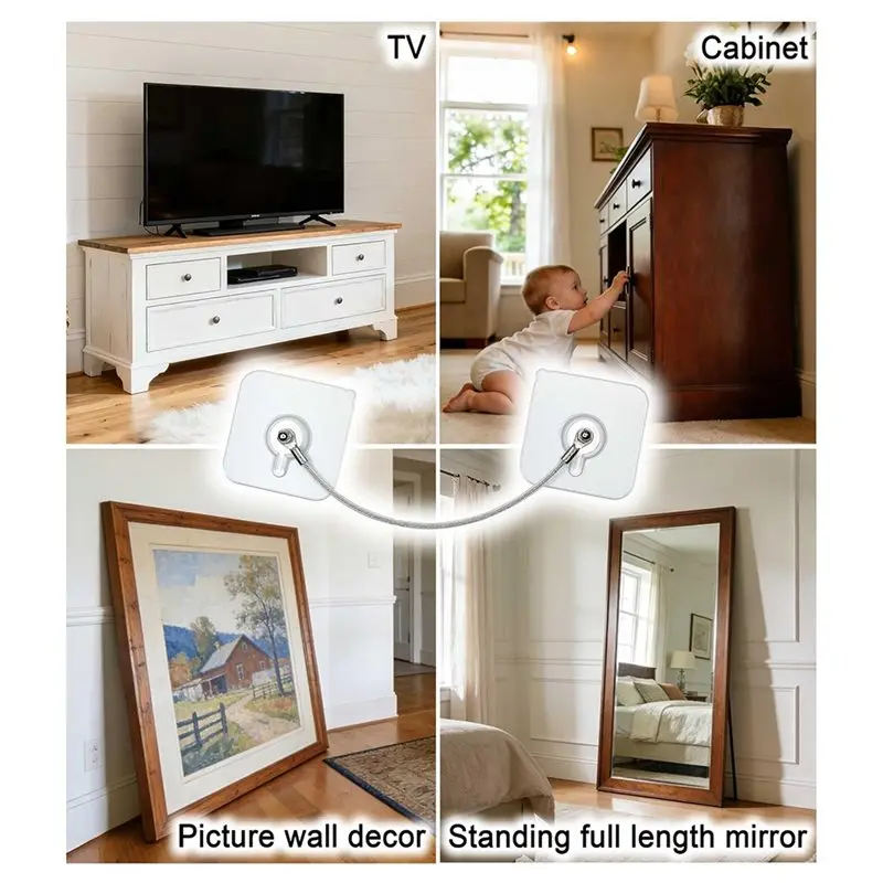 10 Pack Furniture Anchors Kit For Baby Proofing, Adhesive TV Safety Straps Use To Prevent Falling And Anti Tip